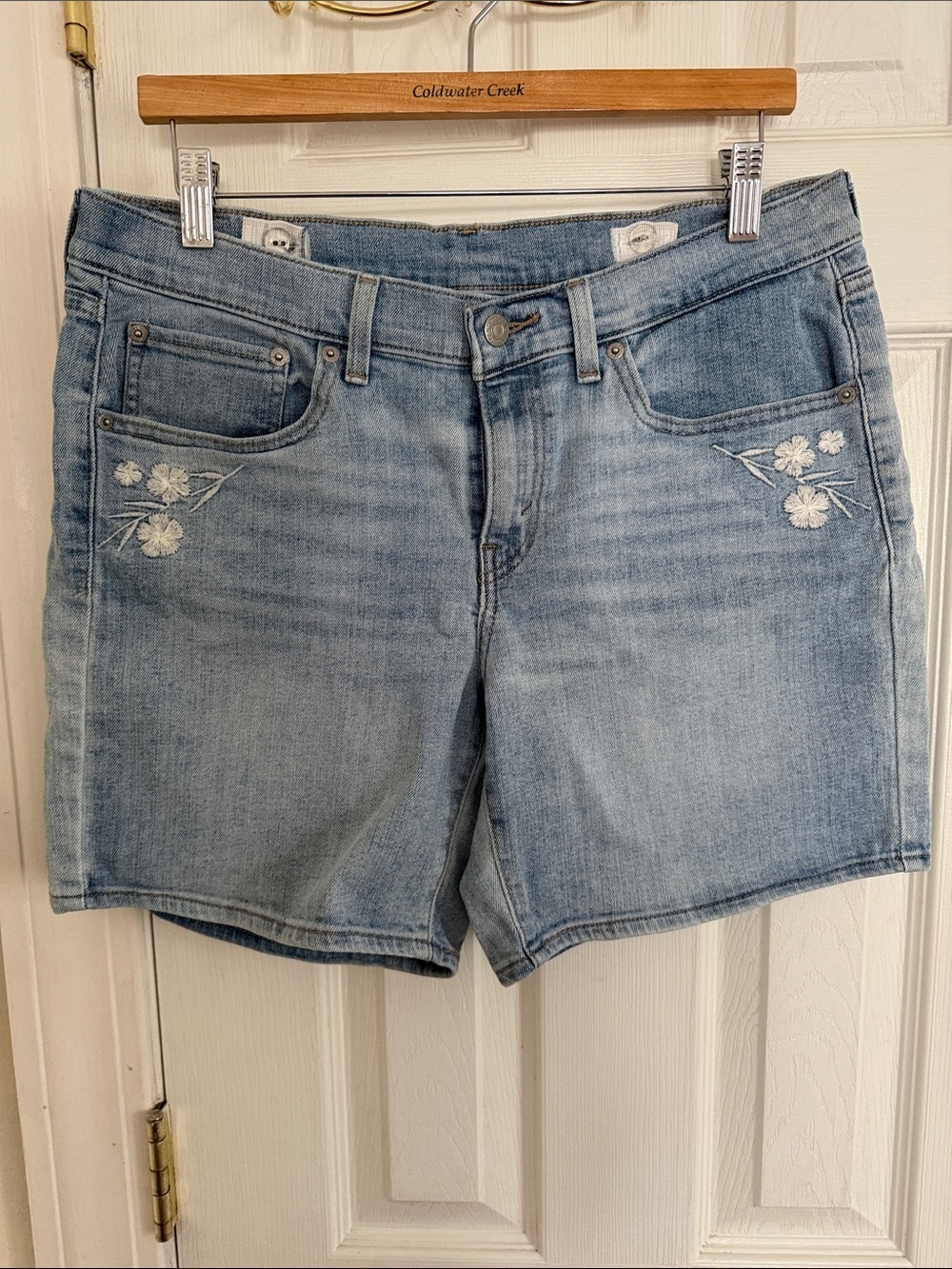 Levis Light Blue Denim Shorts with White Floral Embroidery #627